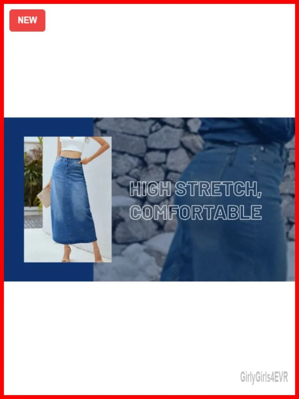 Long Denim Maxi Skirt A-Line High Waist with Pockets Stretchy